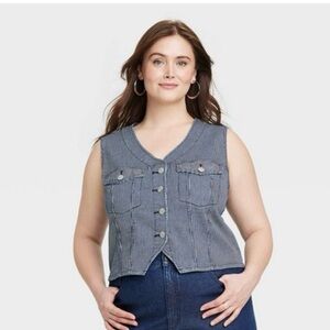 Universal Thread 3X Denim Striped Vest NWT